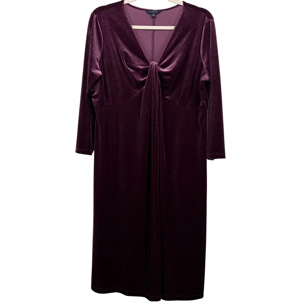 Lands End Womens Size 14/16 Velvet Twist Front V-Neck Midi Dress Plum Purple - Picture 1 of 6